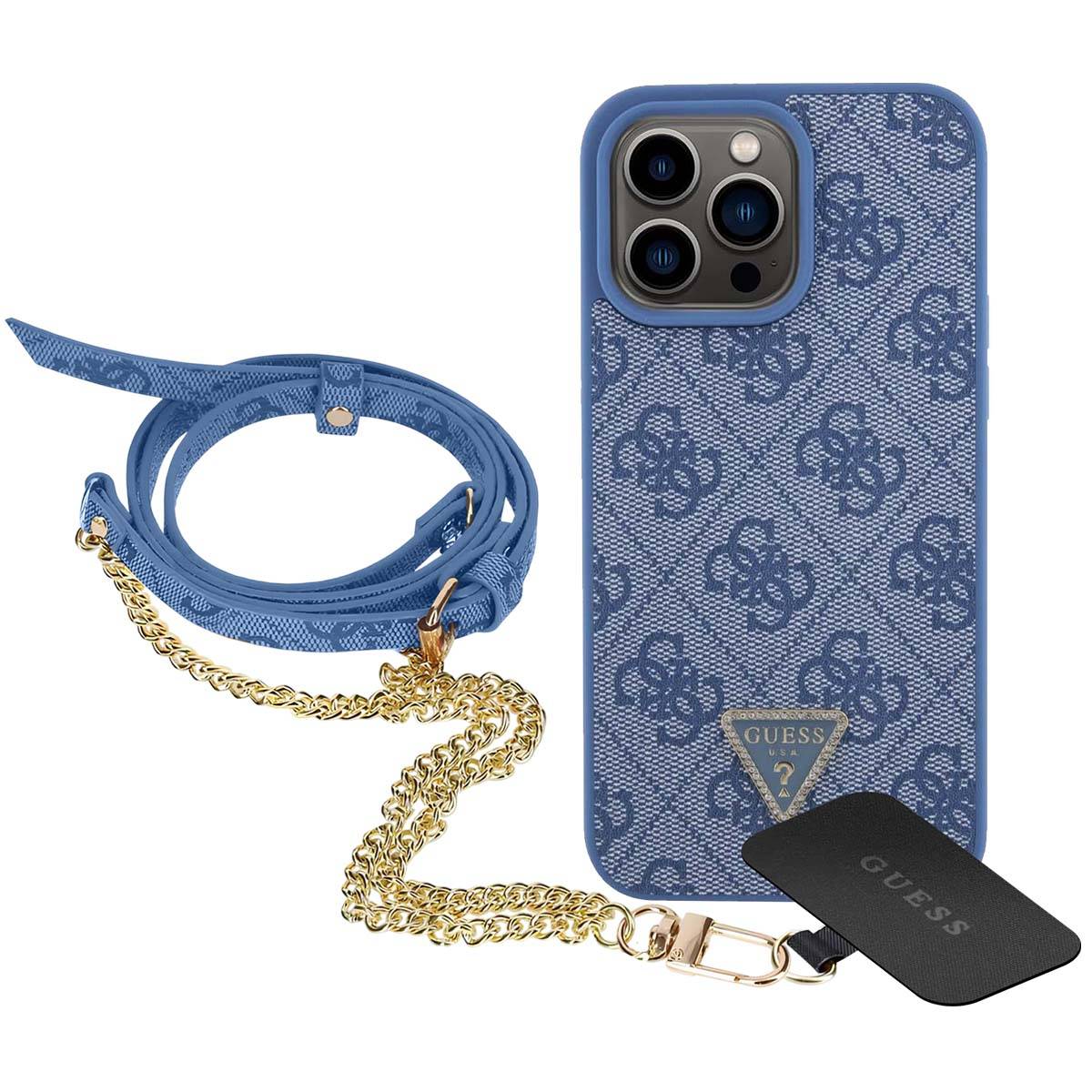 Coque pour iPhone 15 Pro avec Motif 4G et Logo Triangulaire en Métal-0