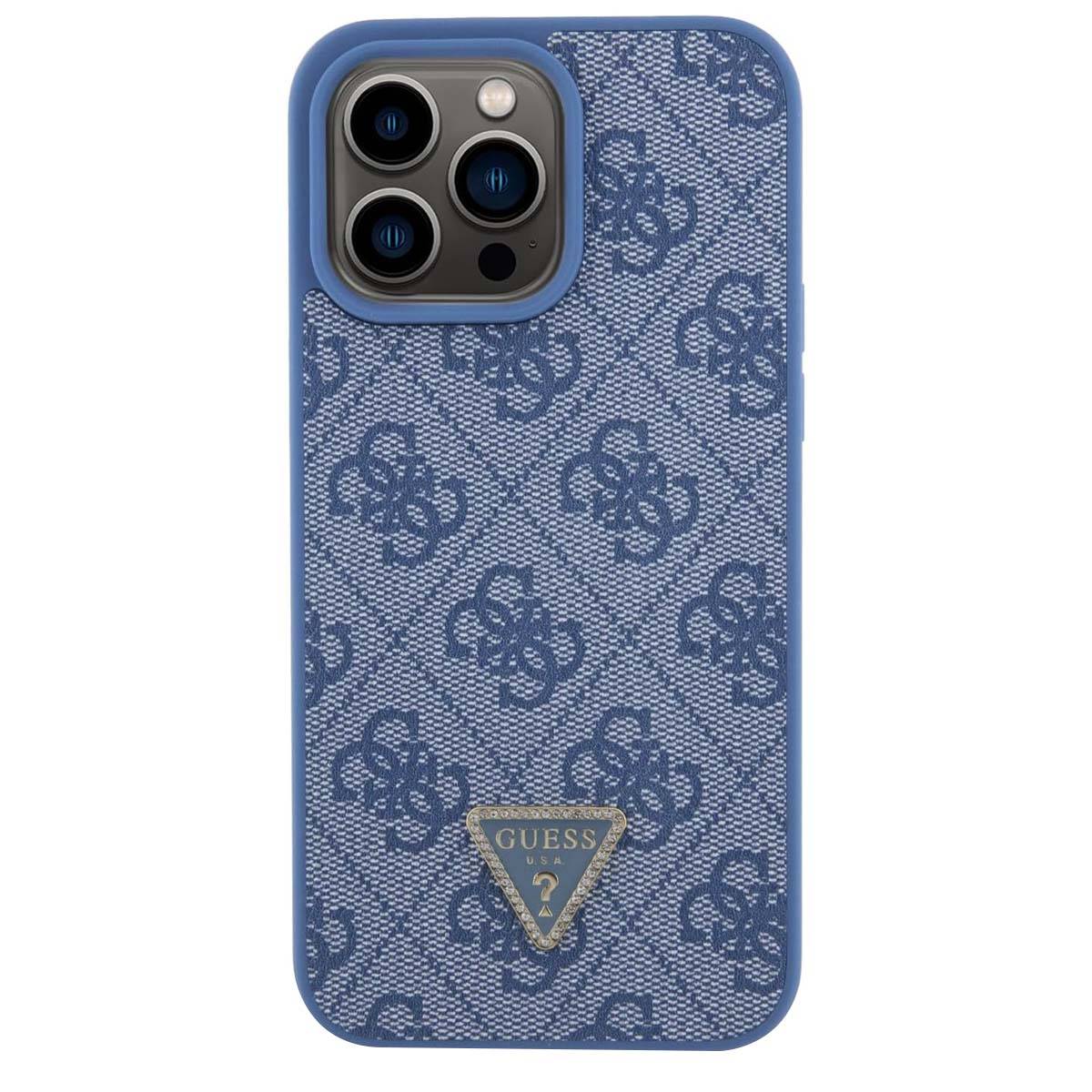 Coque pour iPhone 15 Pro avec Motif 4G et Logo Triangulaire en Métal-1