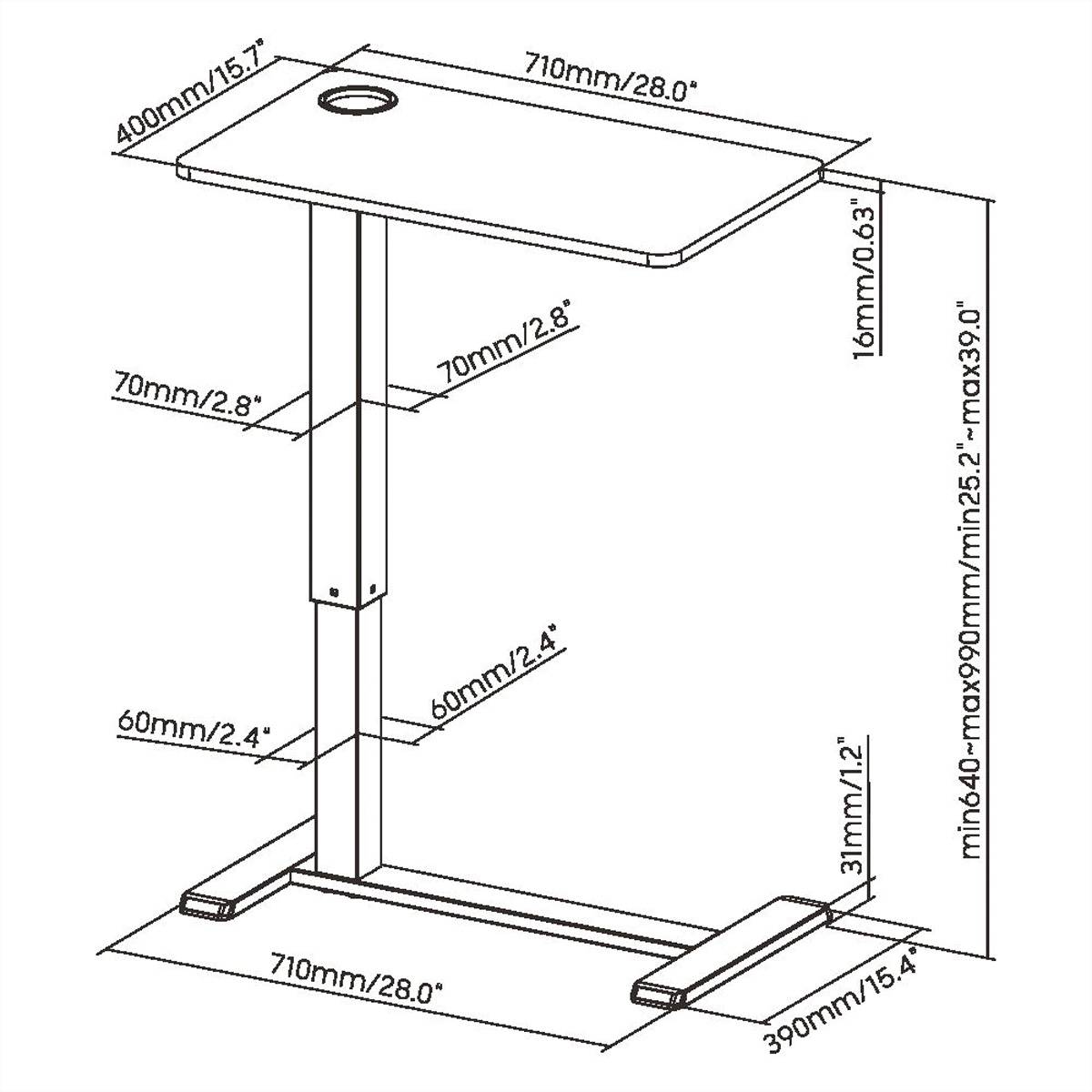 ROLINE Table d'appoint à vérin à gaz, réglable en hauteur, blanc-1