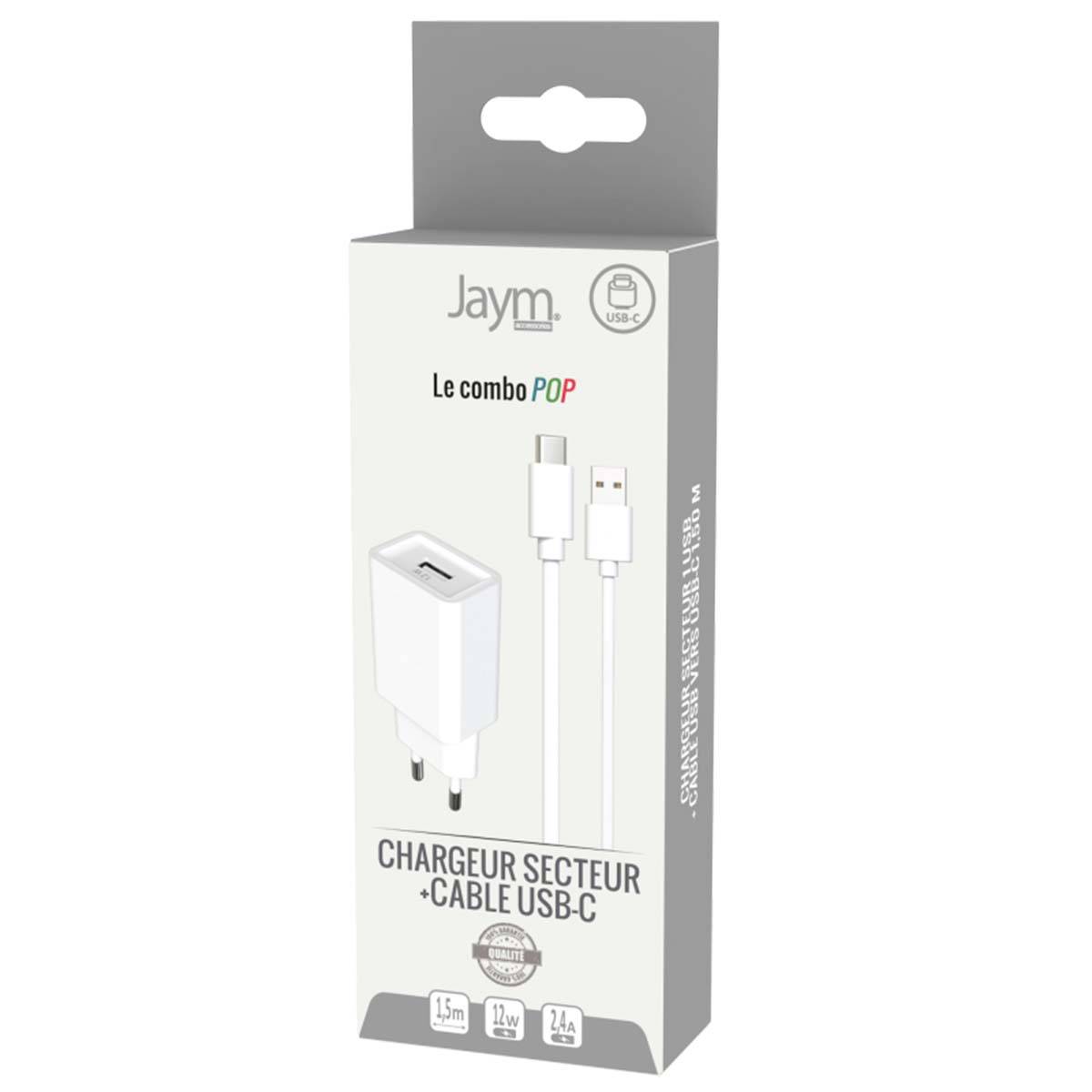 Pack de Charge Chargeur Secteur USB-A 2.4A avec Câble USB-A vers USB-C 1.5m-4