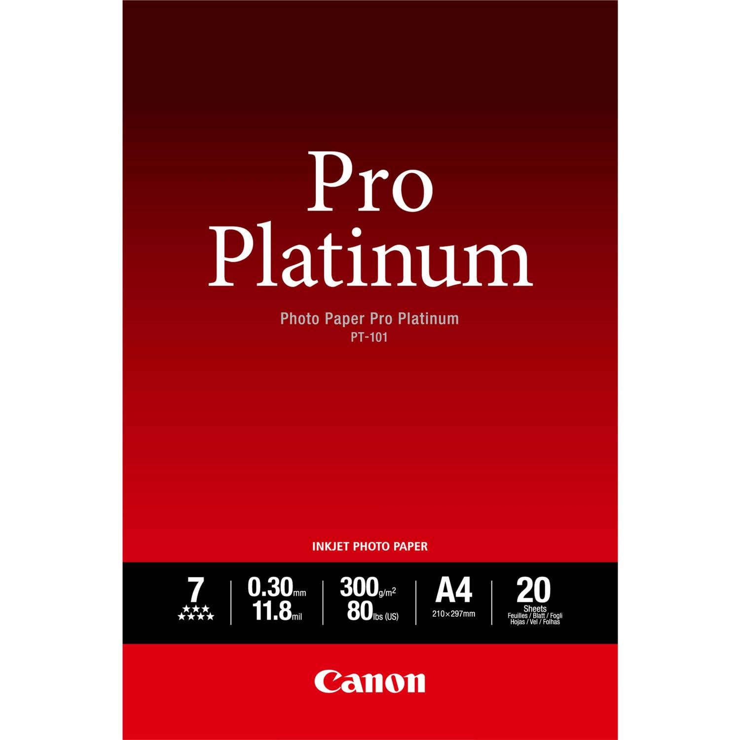 CANON PT-101 pro platinum photo papier inkjet 300g/m2 A4 20 feuilles pack de 1-3