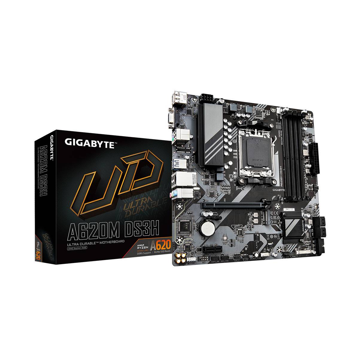 GIGABYTE A620M DS3H Carte Mère - Prend en charge les processeurs AMD Ryzen 8000, VRM numérique 5+2+2 phases, jusqu'à 760-5