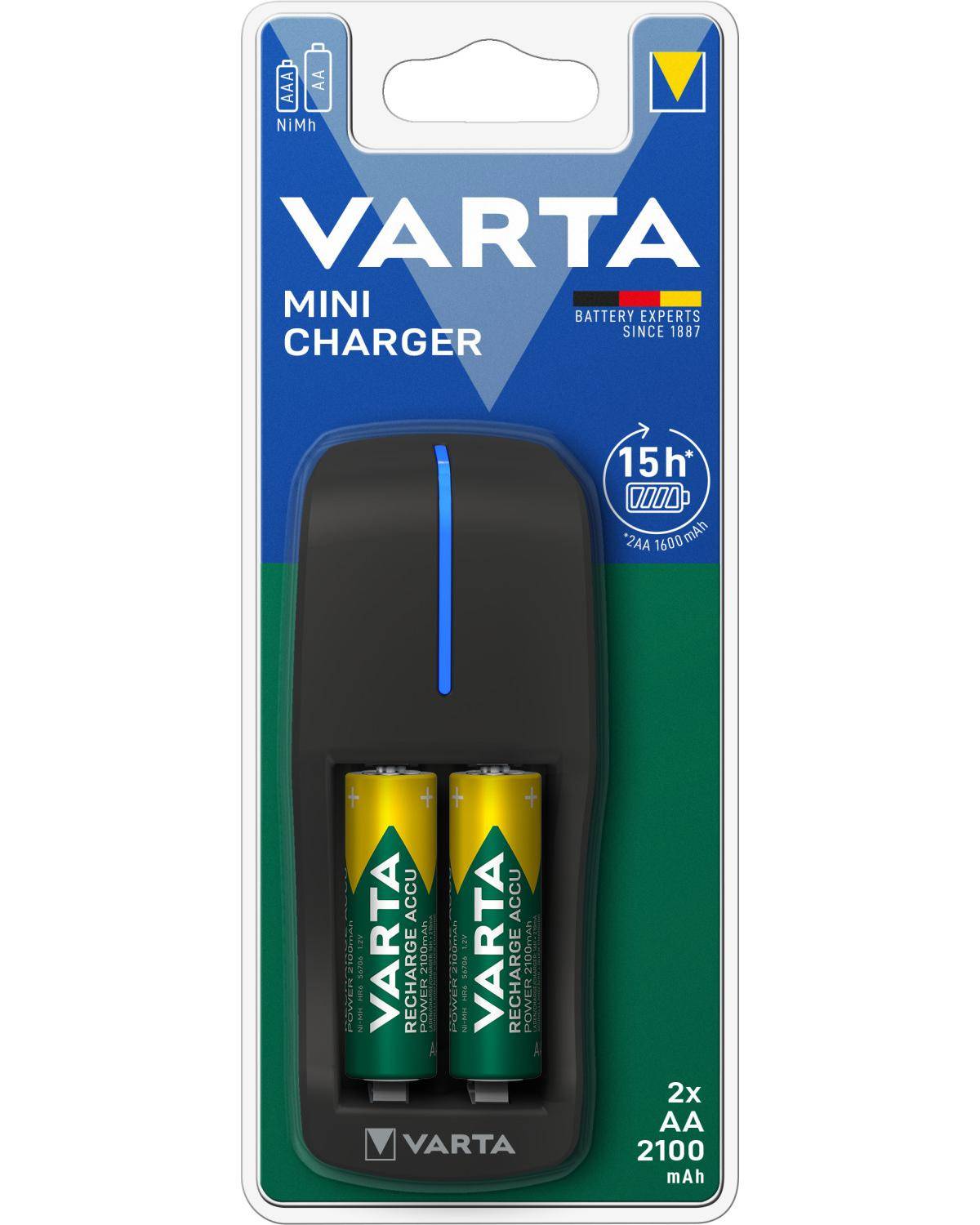 Batterie Varta NiMH, chargeur universel, mini chargeur avec piles, 2x Mignon, AA, 2100mAh-4