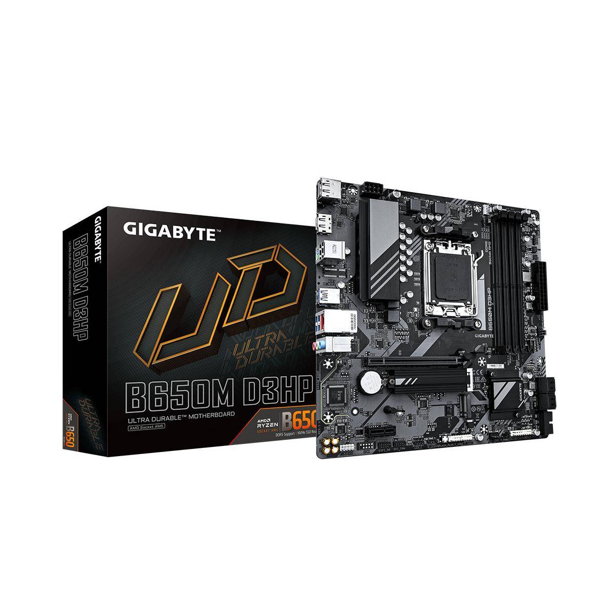 GIGABYTE B650M D3HP Carte mère - AMD Ryzen série 9000, VRM 5+2+2 phases, jusqu'à 7600 MHz DDR5 (OC), 2xPCIe 4.0 M.2, LAN-5
