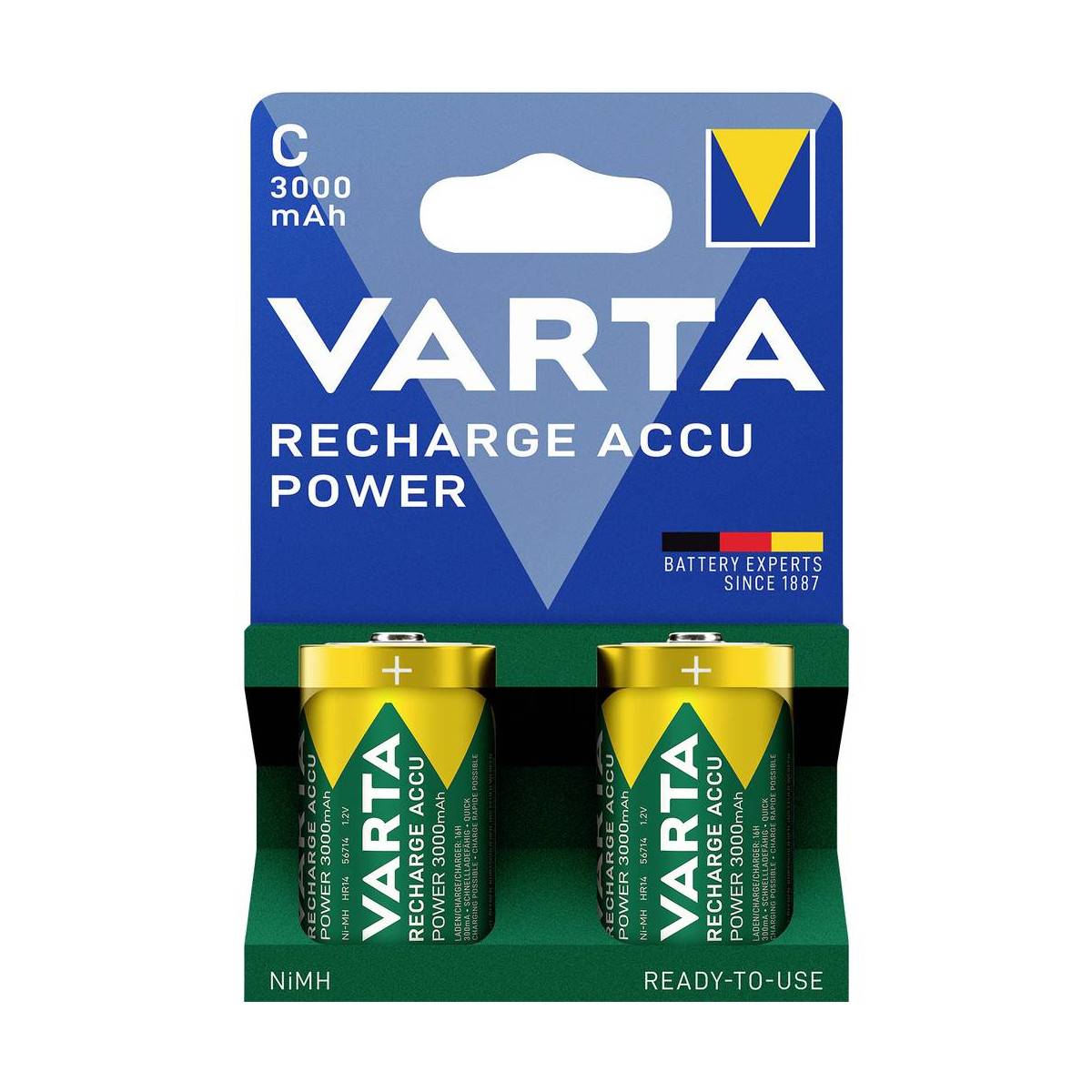 Blister 2 accus NiMh 1,2V 3Ah C Power Varta-1