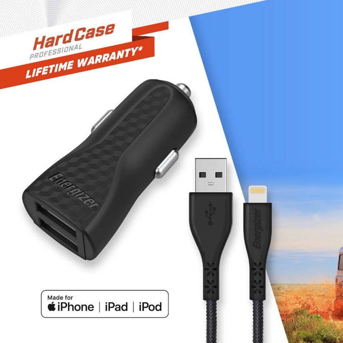 Chargeur Allume-Cigare 2 USB 17W 3.4A HardCase avec Câble Lightning vers USB-4