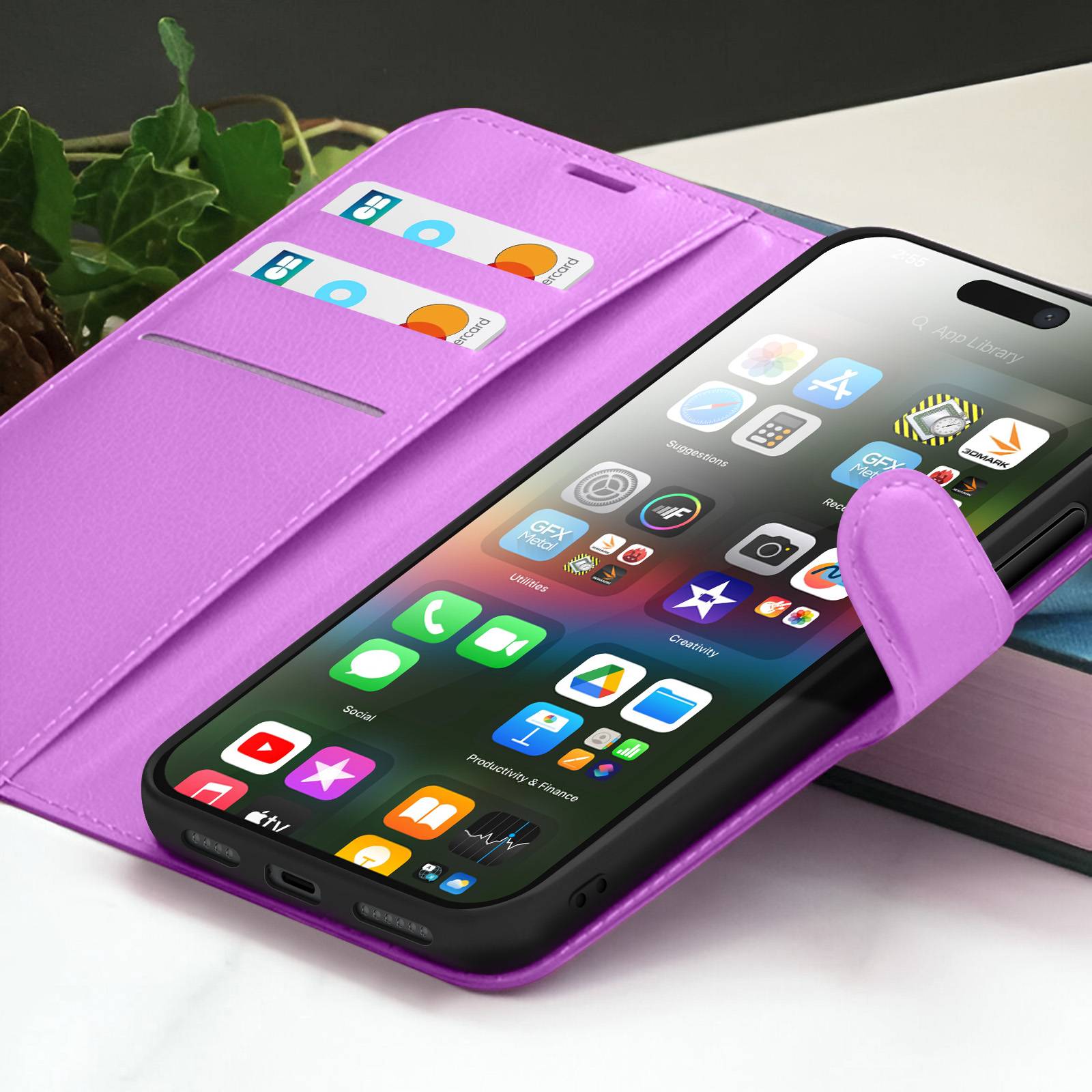 Étui Portefeuille pour Apple iPhone 15 Plus Support et Languette-3