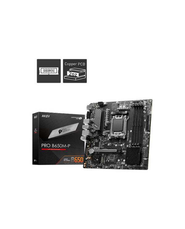MSI PRO B650M-P, AMD, Emplacement AM5, AMD Ryzen 7000 Series, Emplacement AM5, DDR5-SDRAM, 192 Go