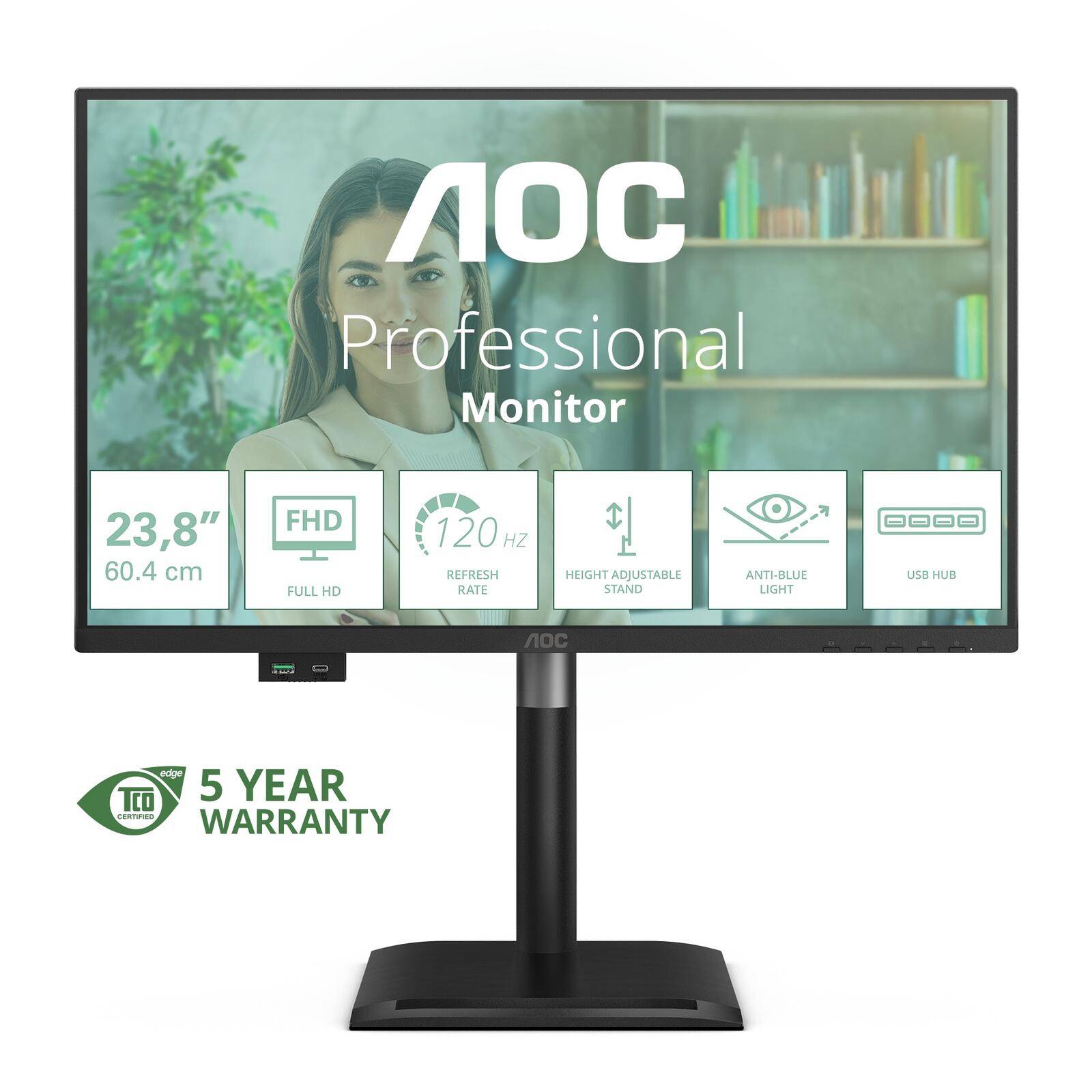 AOC 24P4U 23.8p FHD IPS 120Hz 4ms HDMI DP USB 3.2x4 Height-0