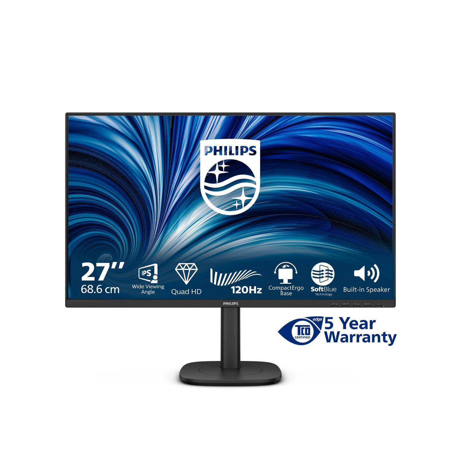 PHILIPS 27p 2560x1440 120Hz IPS Flat H/A 150 MM TUV EyeSafe certified USB HUB SPEAKERS DPx1 HDMIx2 350cd/m2 TCO 10-0