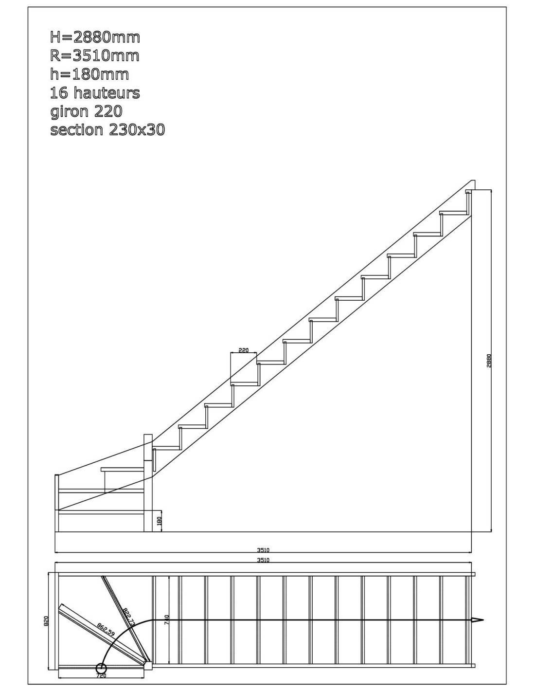 Escalier Quart Tournant Bas Sela- Bas à Droite Hêtre LC Avec Contremarches H Sol Sol 288 Cm-1