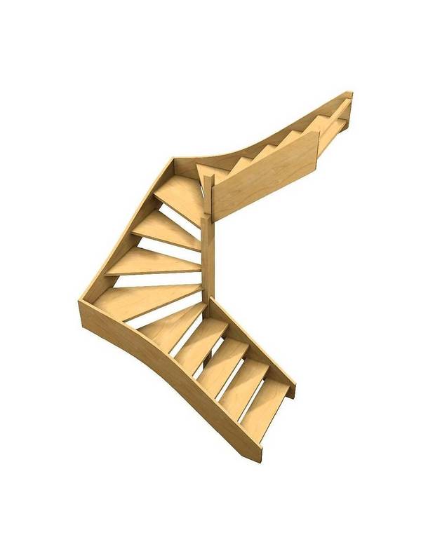 Escalier Double Quart Tournant Albula-   Tournant Droite Sans Contremarche Sapin  H Sol Sol 288 Cm