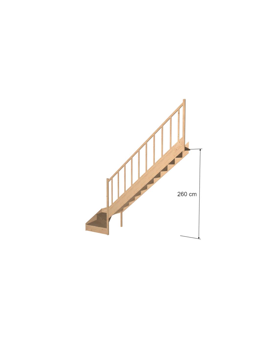 Escalier Quart Tournant Bas Brosses Sapin- Bas à Gauche Sans Contremarche H Sol Sol 280 Cm-3