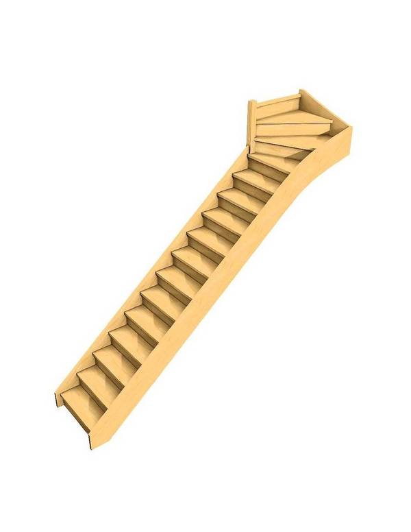 Escalier Quart Tournant Haut Bavat Sapin-  Haut à Gauche Avec Contremarches   H Sol Sol 280 Cm