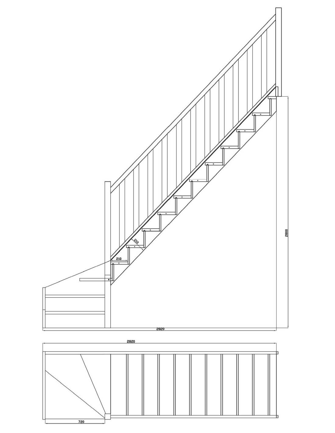 Escalier Quart Tournant Bas Molede Hêtre- Bas à Droite Avec Contremarches H Sol Sol 280 Cm-1