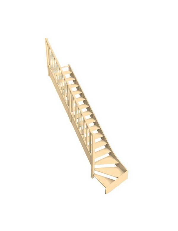 Escalier Quart Tournant Bas Brosses Sapin-  Bas à Gauche Sans Contremarche   H Sol Sol 280 Cm