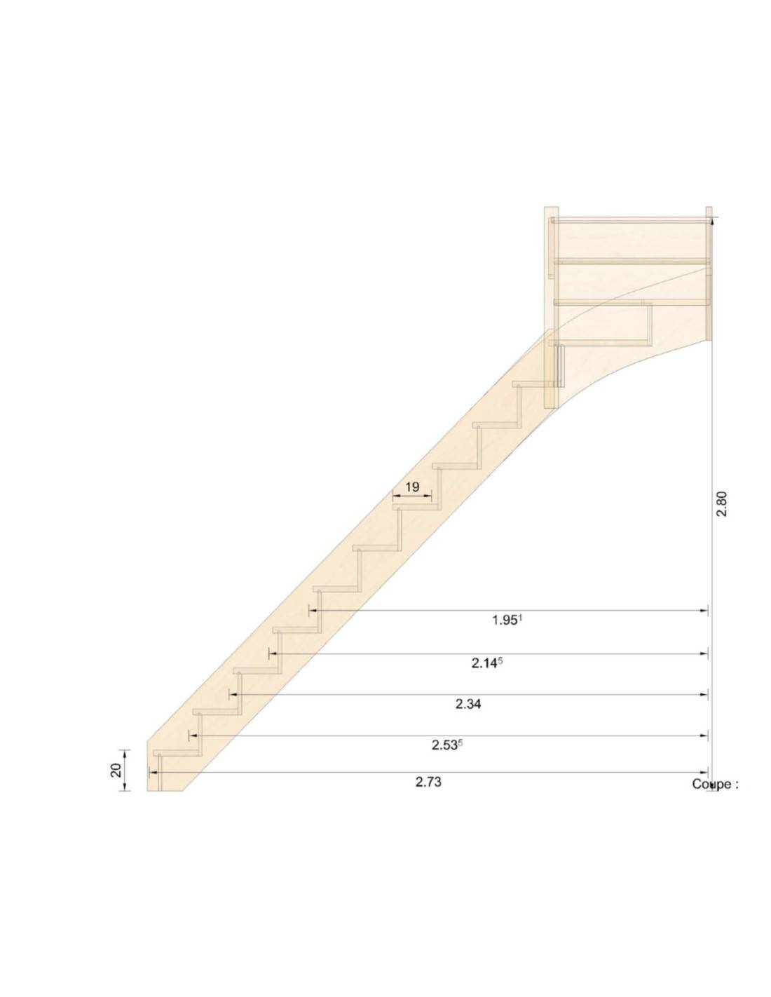 Escalier Quart Tournant Haut Bavat Hêtre- Haut à Gauche Sans Contremarche H Sol Sol 280 Cm-1