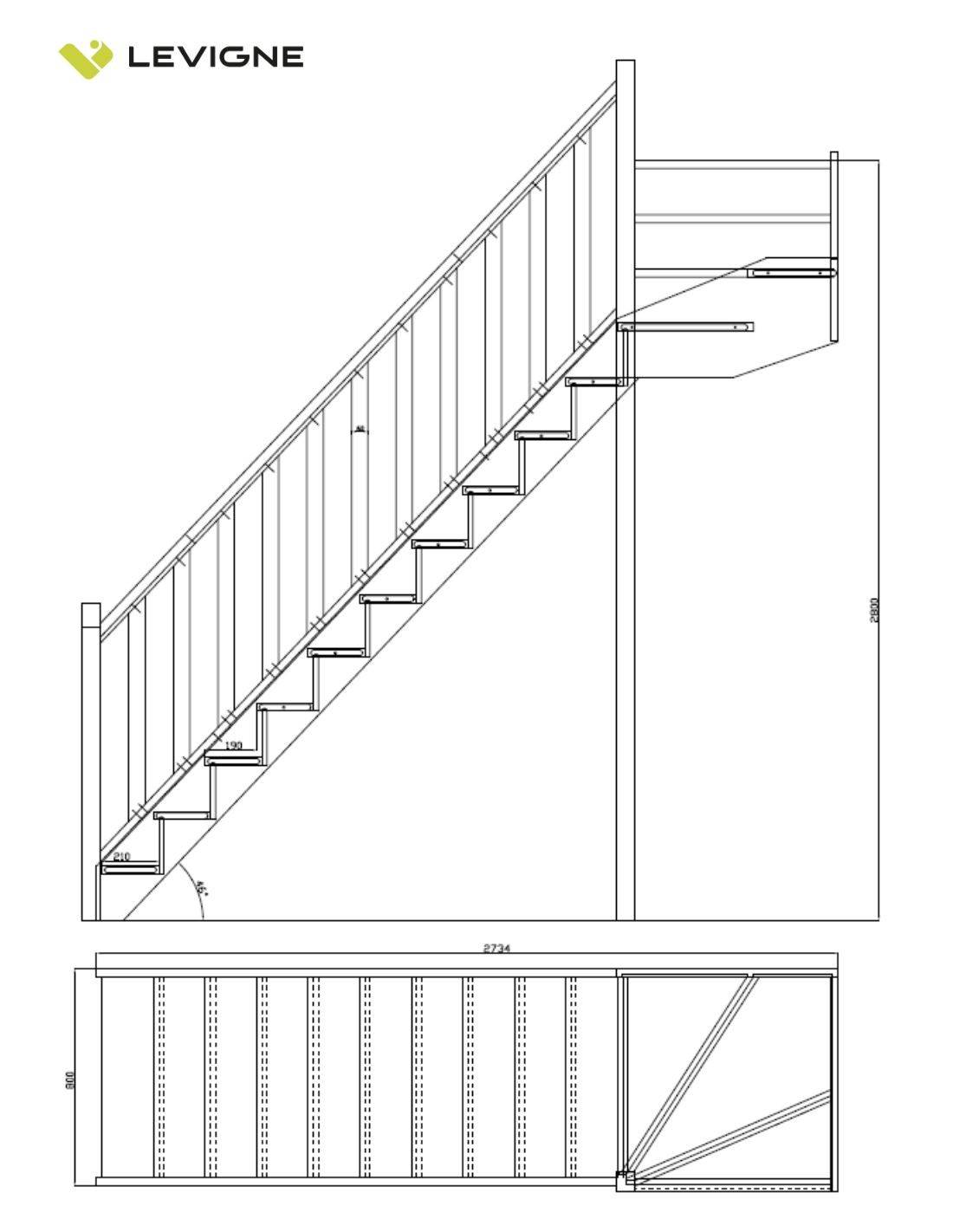 Escalier Quart Tournant Haut Bavat Hêtre- Haut à Gauche Sans Contremarche H Sol Sol 280 Cm-2