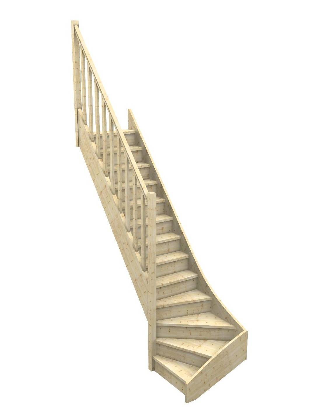 Escalier Quart Tournant Bas Ceigne Sapin- Bas à Gauche Avec Contremarches H Sol Sol 280 Cm-0