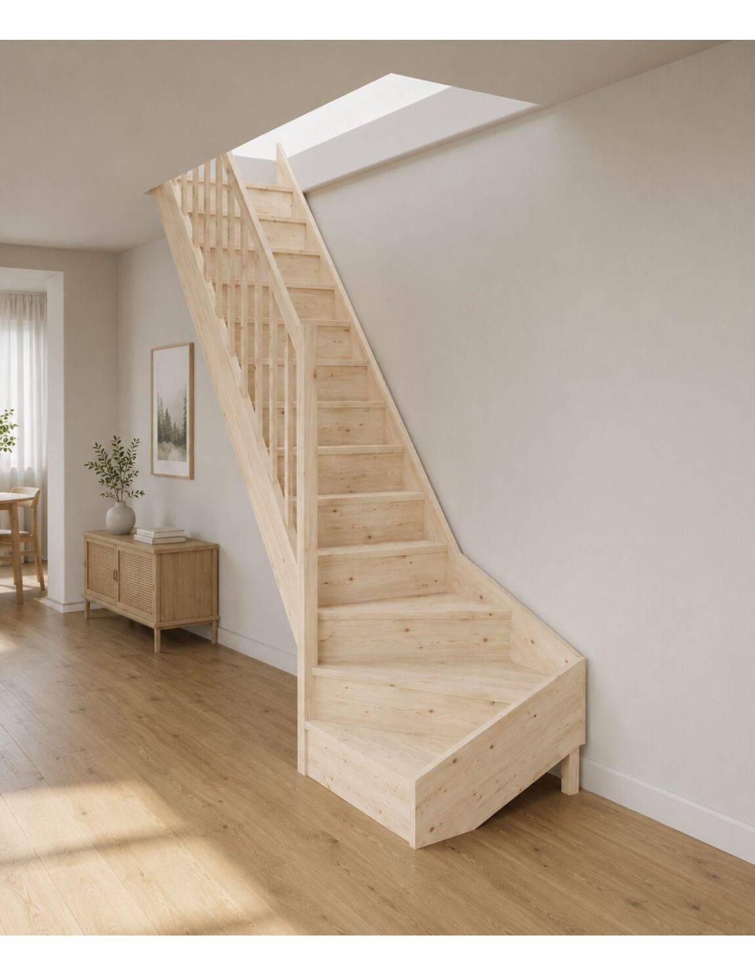 Escalier Quart Tournant Bas Ceigne Sapin- Bas à Gauche Avec Contremarches H Sol Sol 280 Cm-3