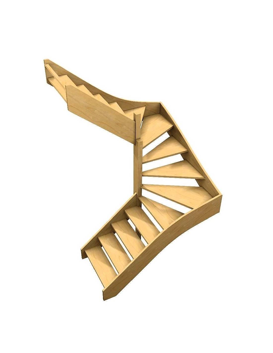 Escalier Double Quart Tournant Albula- Tournant Gauche Sans Contremarche Hêtre LC H Sol Sol 288 Cm-0