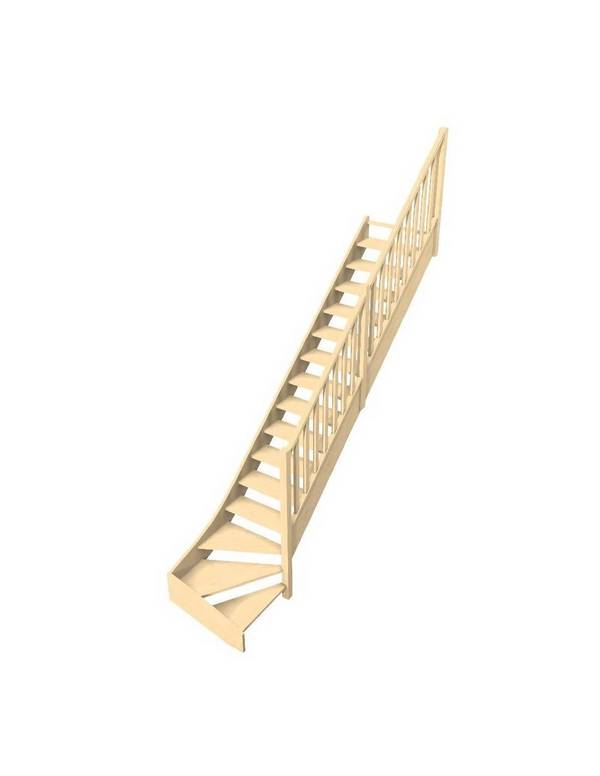 Escalier Quart Tournant Bas Cuvillat Hêtre-  Bas à Droite Sans Contremarche   H Sol Sol 280 Cm