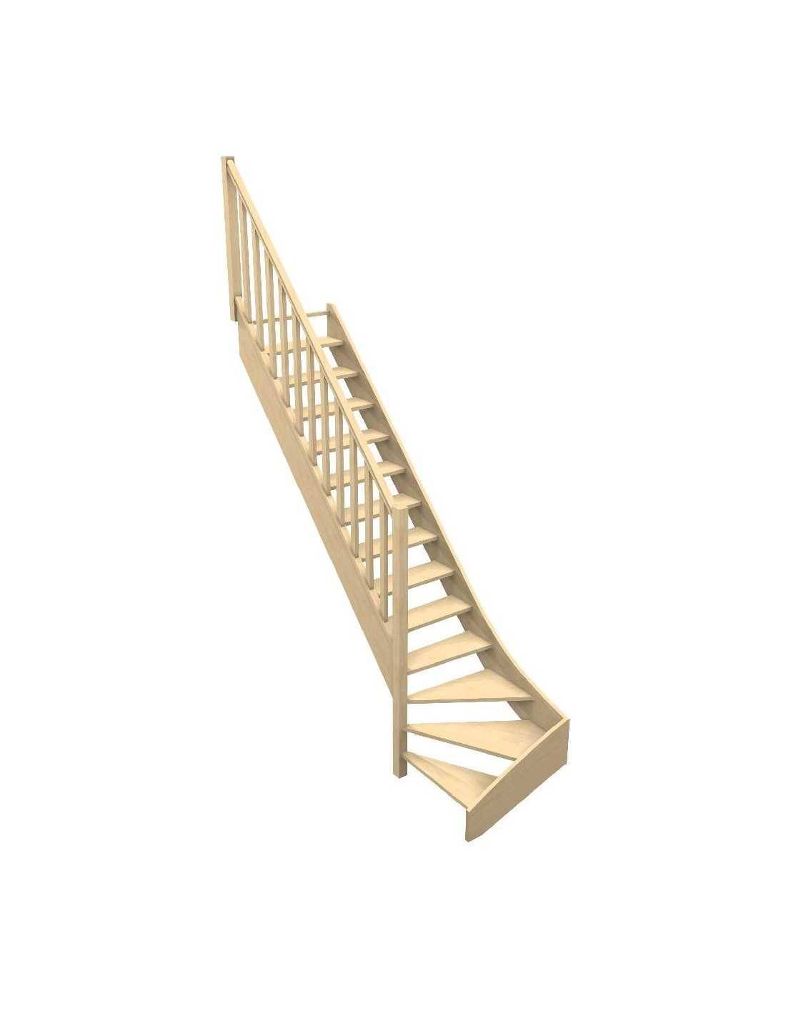 Escalier Quart Tournant Bas Molede Avec Rampe Fuseaux Bois Hêtre- Bas à Gauche Sans Contremarche H Sol Sol 280 Cm-0