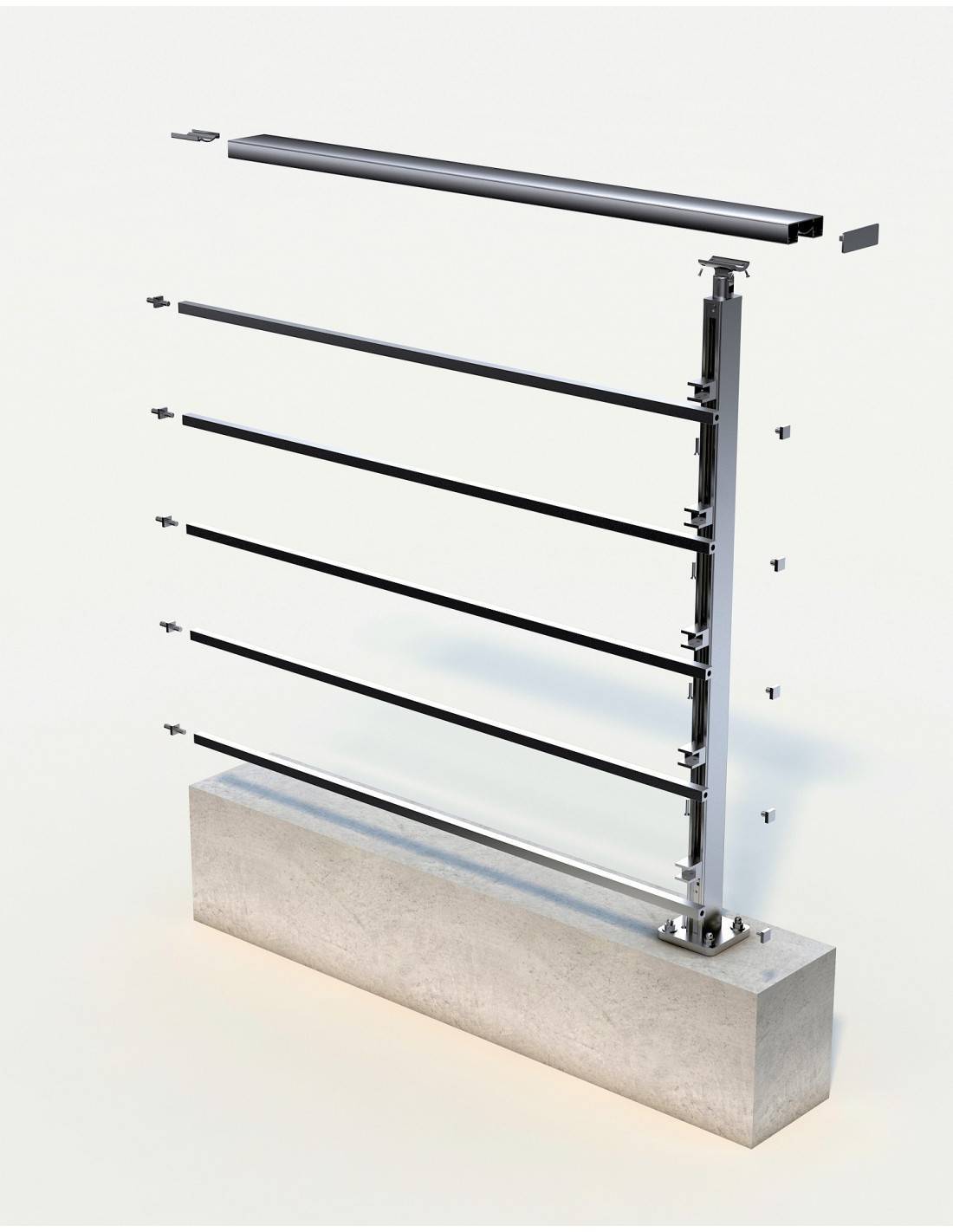 Garde Corps Aluminium - Kit Départ Quadrum L Noir Brillant 100 Cm-1