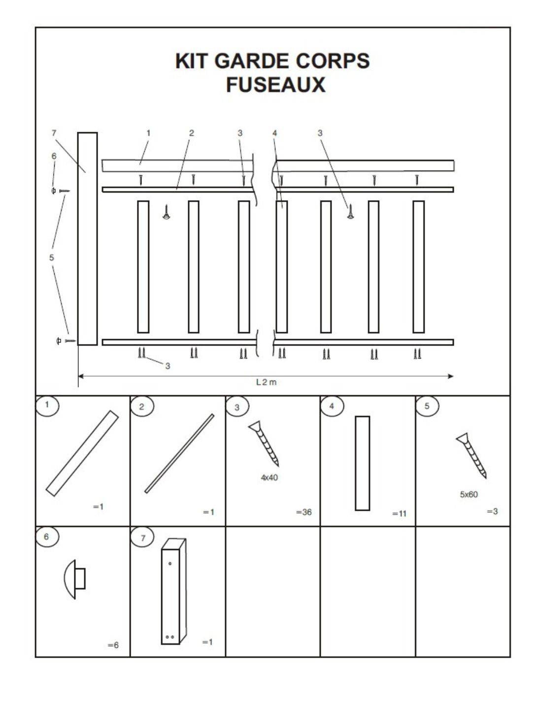 Kit garde corps à fuseaux hêtre 2m + 1 poteau-3
