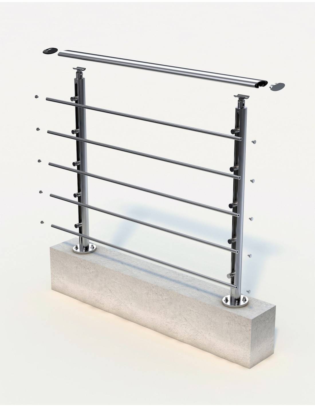 Garde Corps Aluminium - Kit Départ Ellipsis L Inox Brillant 100 Cm-2