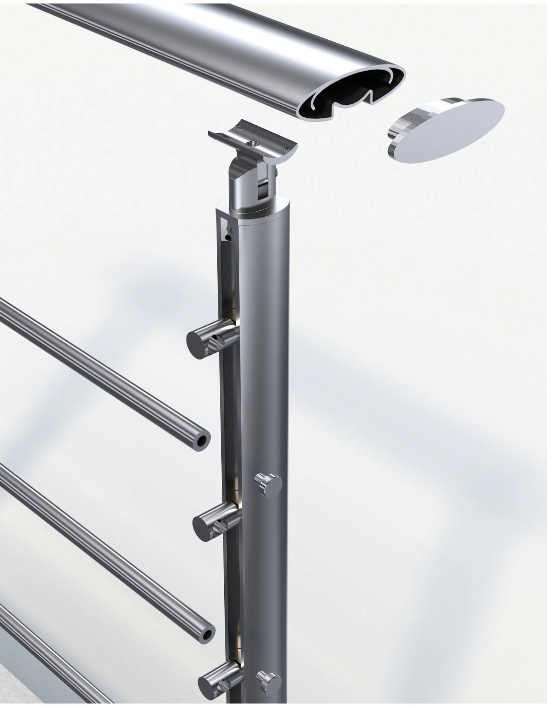 Garde Corps Aluminium - Kit Départ Ellipsis L Inox Brillant 100 Cm-3