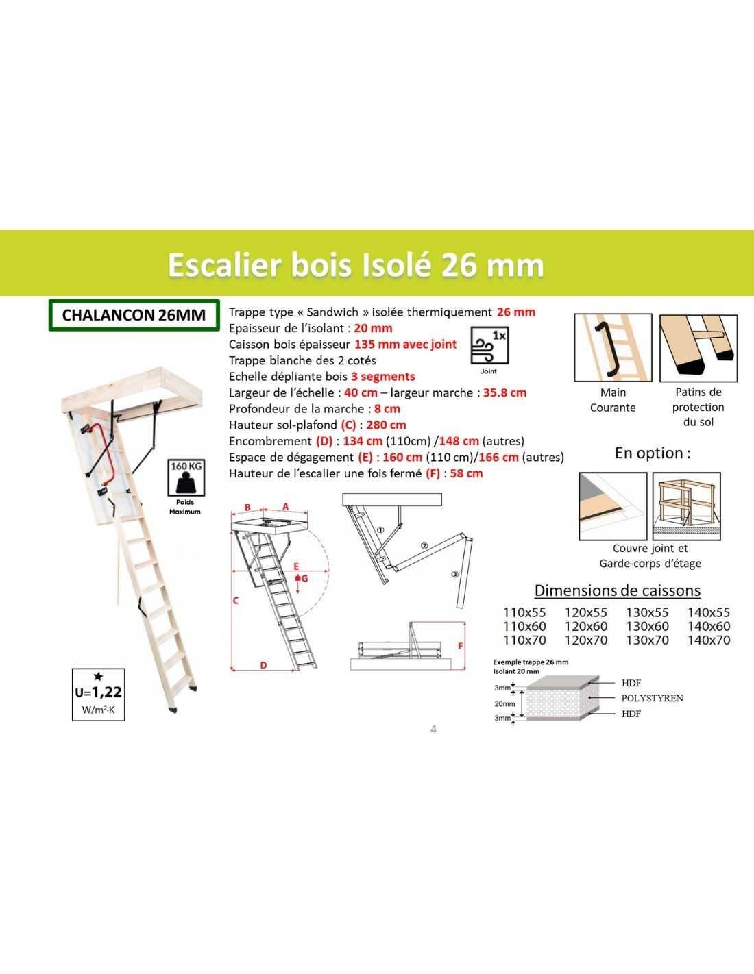 Escalier Escamotable Bois Isolé 26mm - Robuste | Woodup Caisson 120 X 70 Cm-1