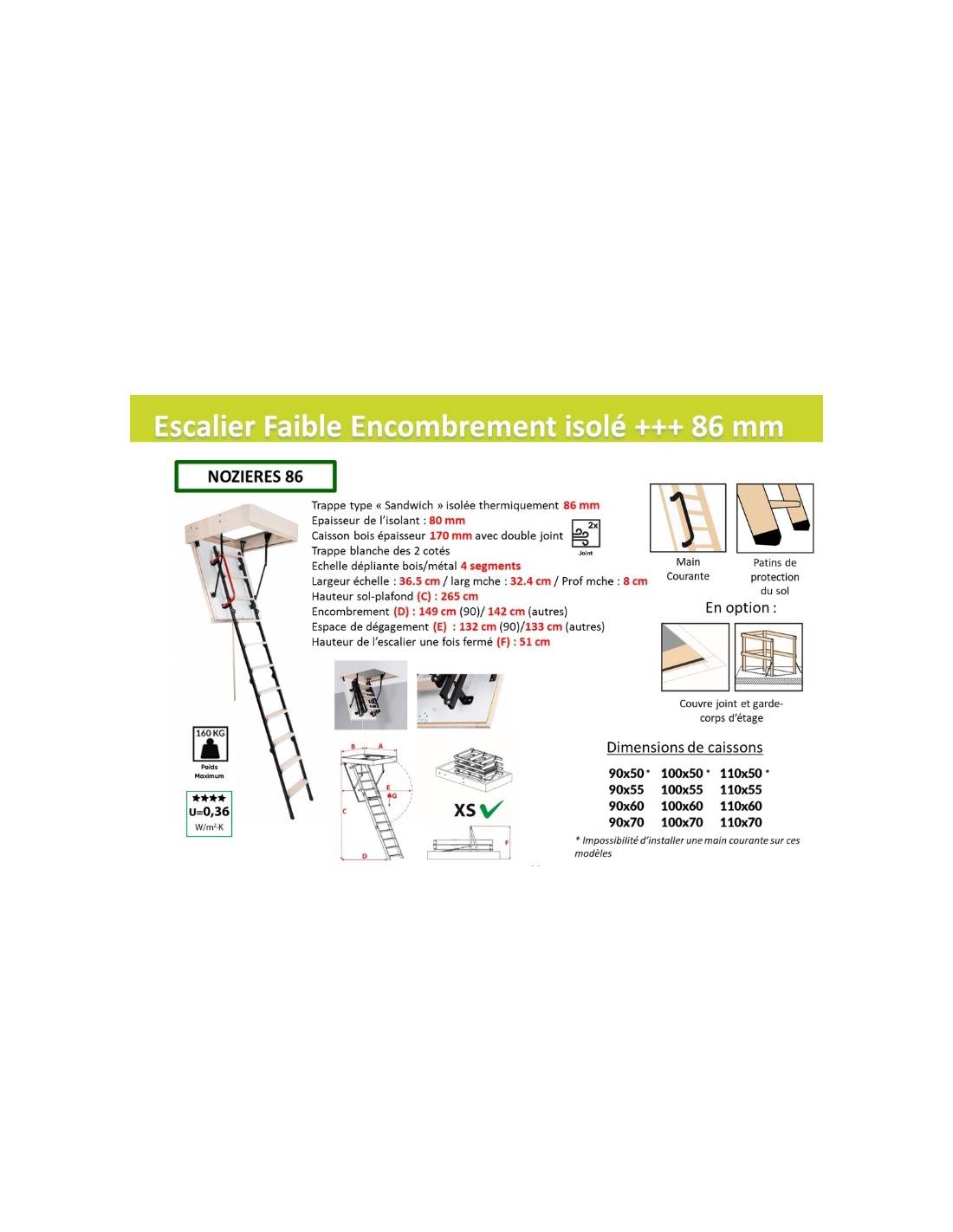 Escalier Escamotable Faible Encombrement Isolé 86 Mm Caisson 100 X 50 Cm-3