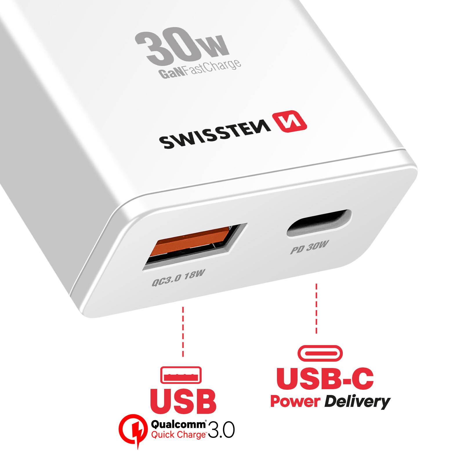 Chargeur Smartphone / Tablette GaN 30W USB-C et USB-A QC 3.0 Ultra Compact-3