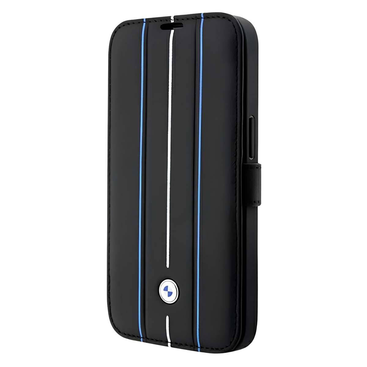 Étui Booktype pour iPhone 14 Pro Antichoc en Cuir Stamp Blue Lines-0