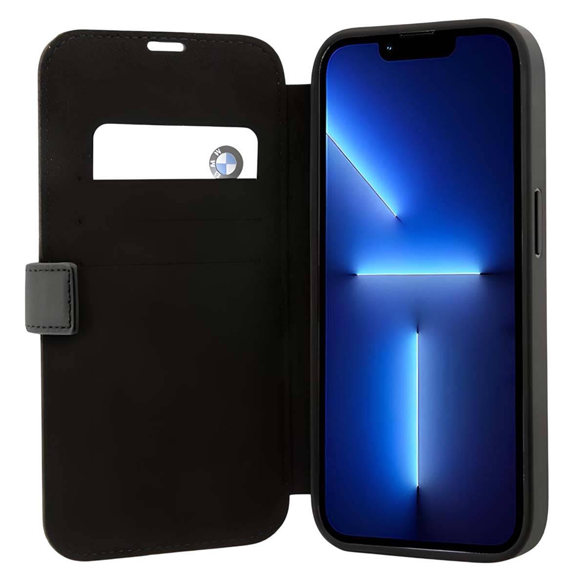 Étui Booktype pour iPhone 14 Pro Antichoc en Cuir Stamp Blue Lines-1