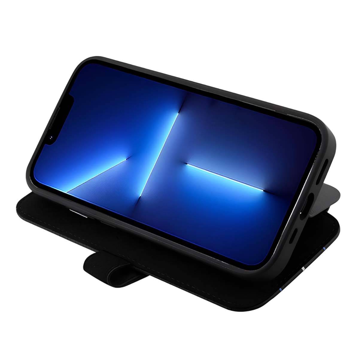 Étui Booktype pour iPhone 14 Pro Antichoc en Cuir Stamp Blue Lines-2