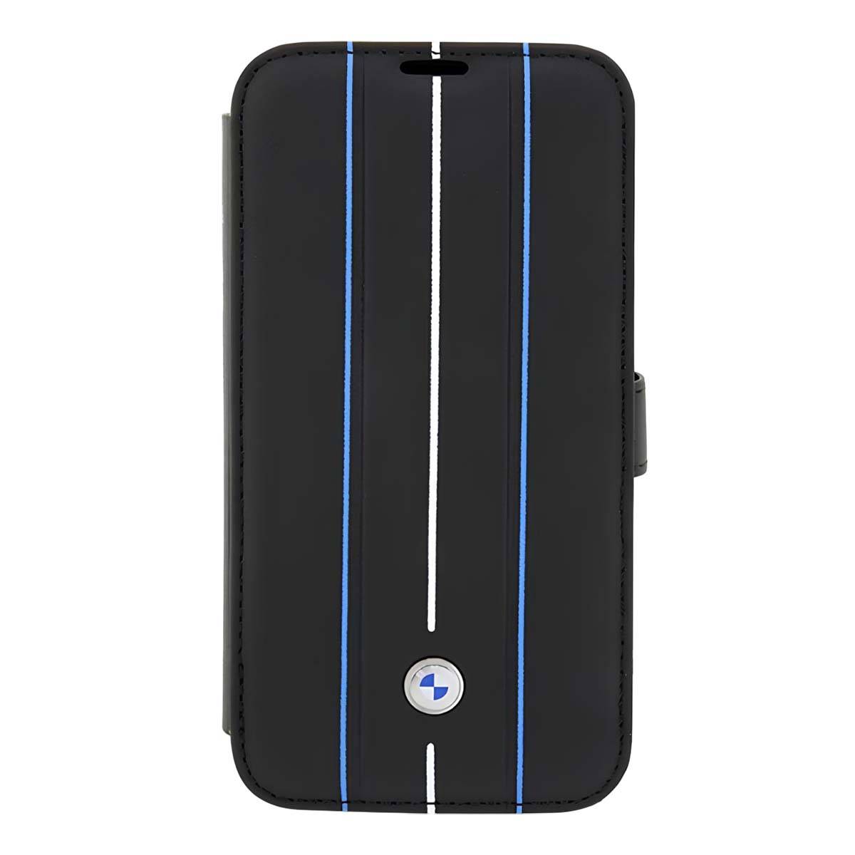 Étui Booktype pour iPhone 14 Pro Antichoc en Cuir Stamp Blue Lines-3