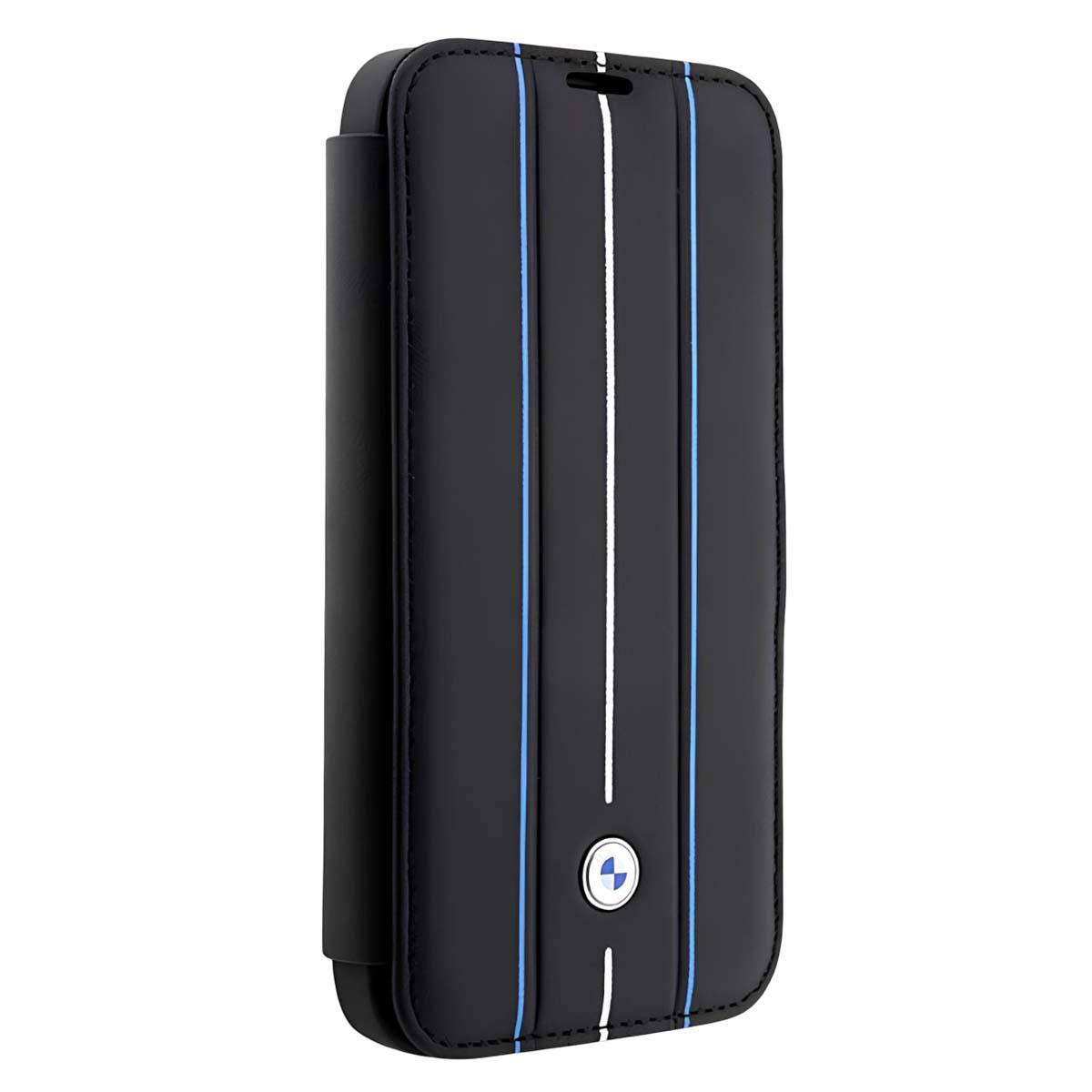 Étui Booktype pour iPhone 14 Pro Antichoc en Cuir Stamp Blue Lines-4