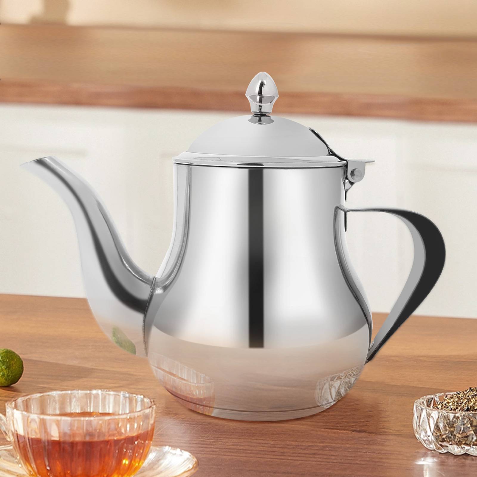 Théière en Acier Inox Capacité 0,5L avec Bec Verseur et Couvercle-1