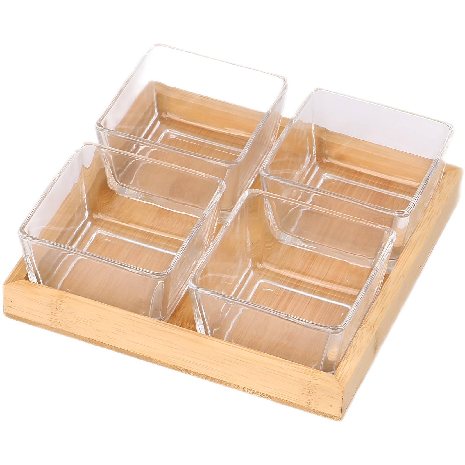 Coffret 4 Bols en Verre avec Base Bambou Naturel Solide et Pratique-0
