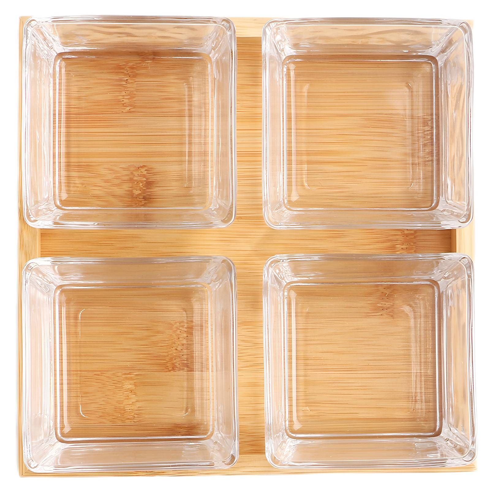Coffret 4 Bols en Verre avec Base Bambou Naturel Solide et Pratique-2