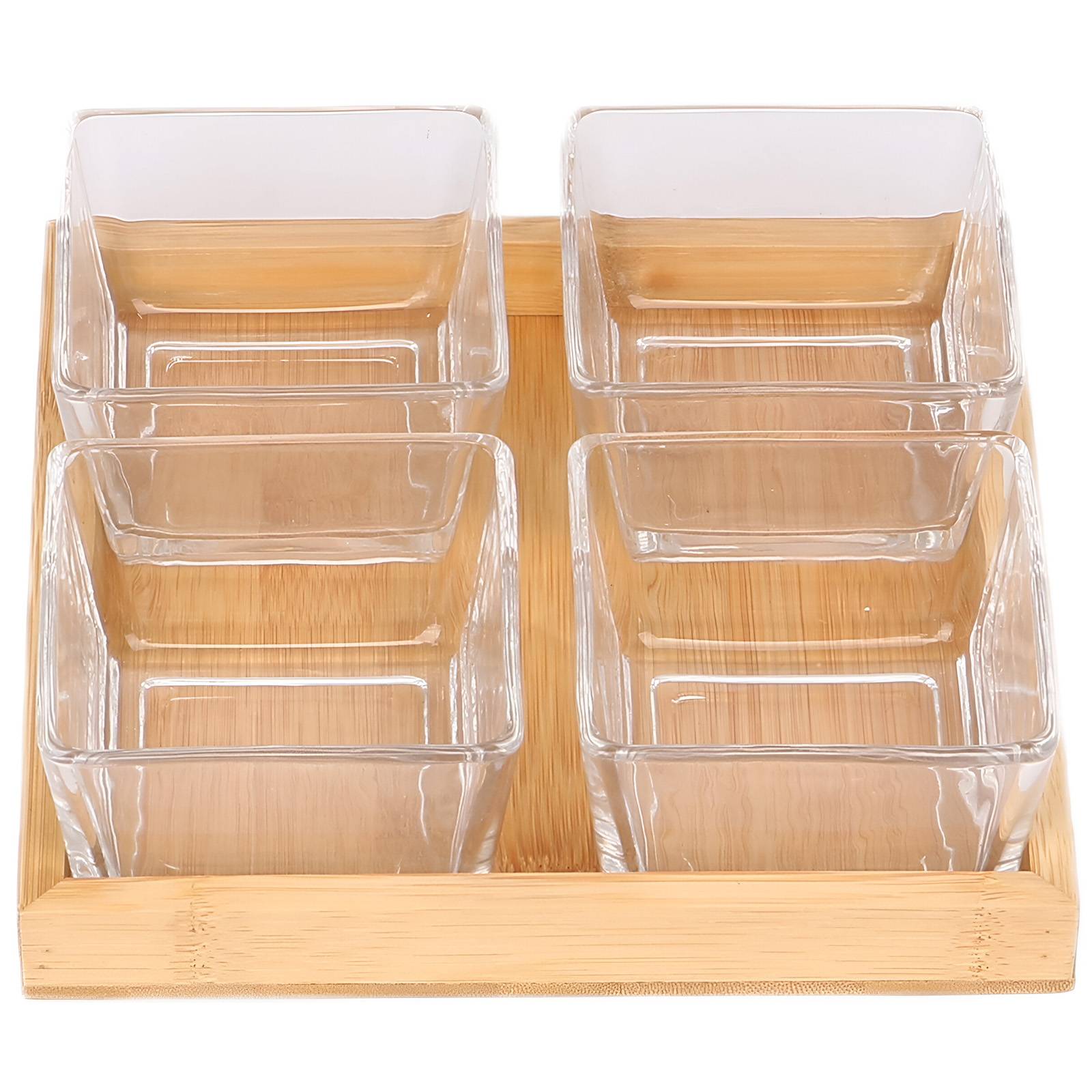 Coffret 4 Bols en Verre avec Base Bambou Naturel Solide et Pratique-3