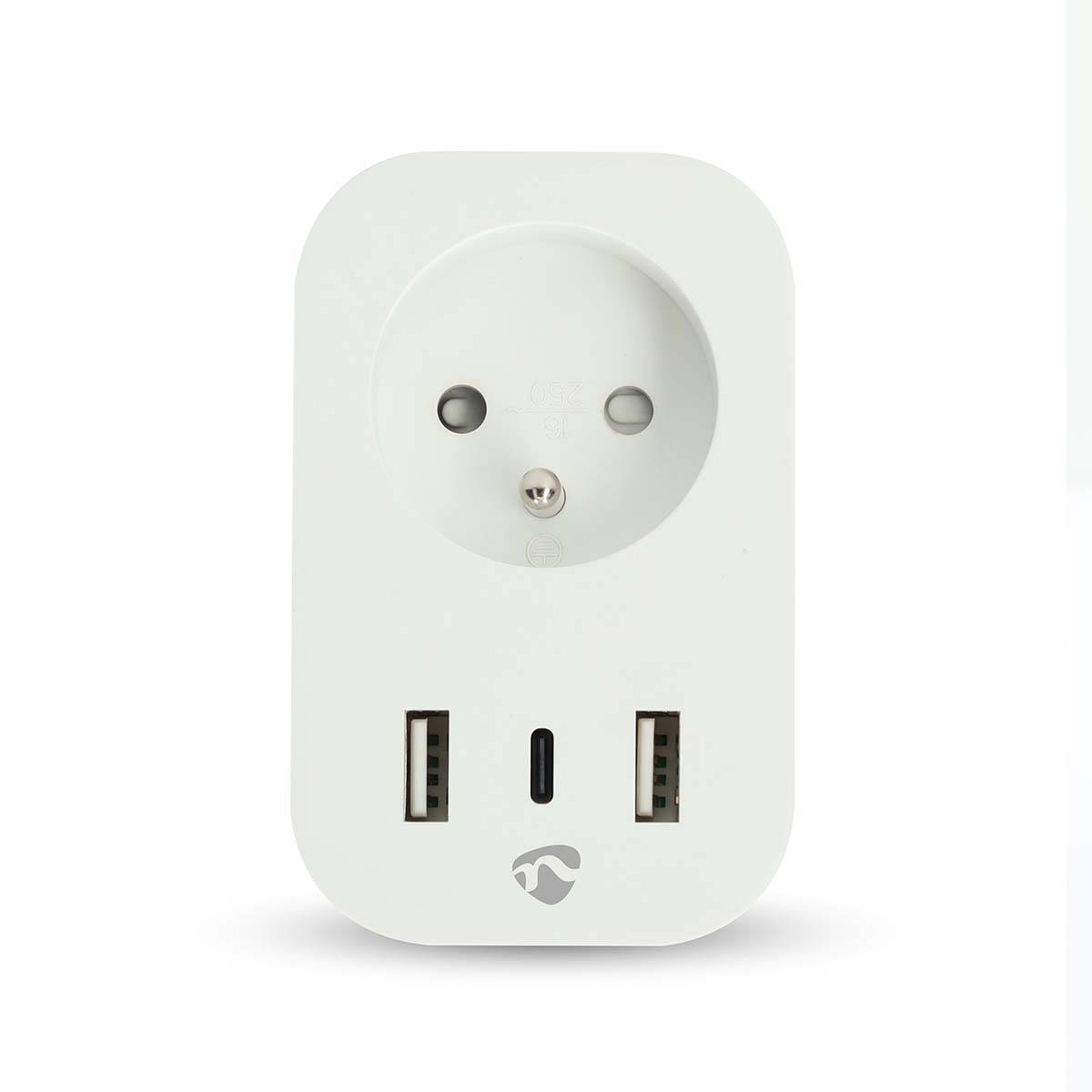 Prise Connectée Wi-Fi avec Ports USB-A / USB-C Wattmètre 3680W Type E France-2