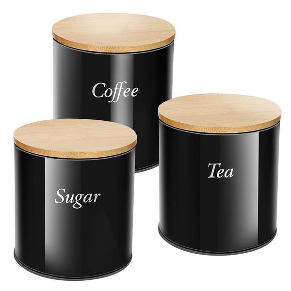 Ensemble 3 Boîtes Inox avec Couvercle Bambou pour Café Sucre Thé