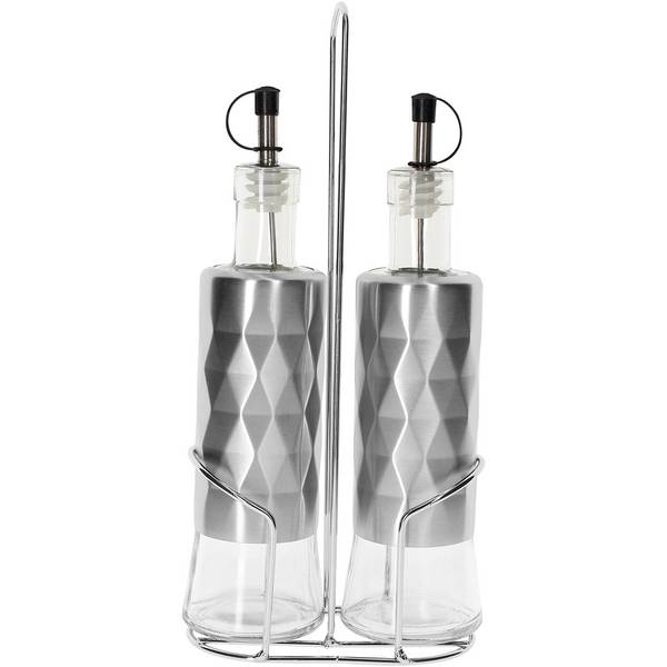 Bouteilles en Inox Verre pour Huile Vinaigre 2x320ml avec Support Solide