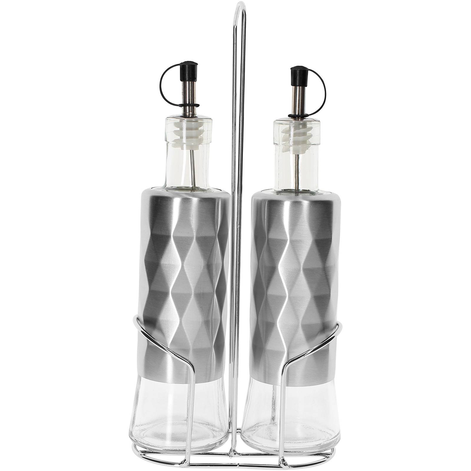 Bouteilles en Inox Verre pour Huile Vinaigre 2x320ml avec Support Solide-0