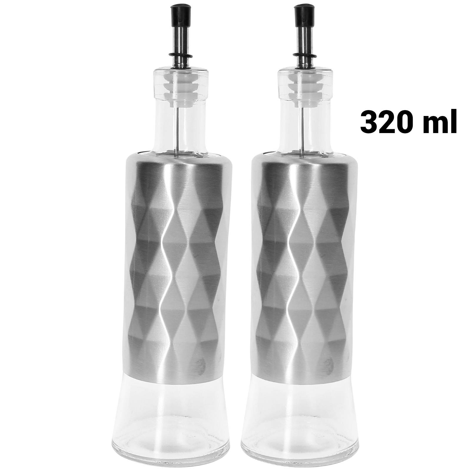 Bouteilles en Inox Verre pour Huile Vinaigre 2x320ml avec Support Solide-4