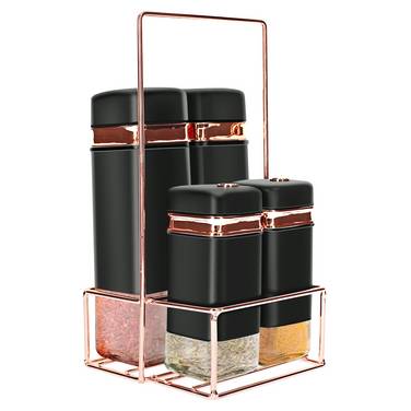 Ensemble 4 Pots à Condiments avec Support en Métal Élégant Solide