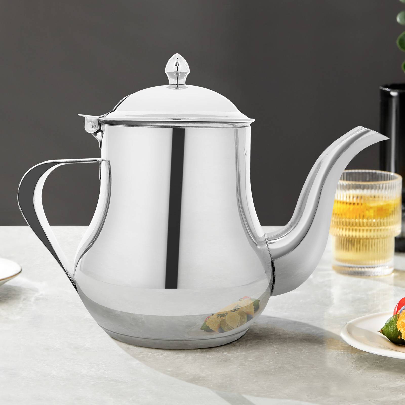 Théière en Acier Inox Capacité 1,4L avec Bec Verseur et Couvercle-1